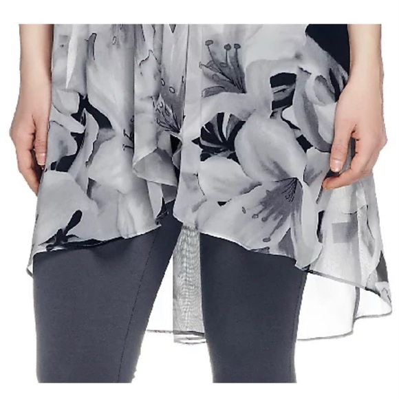 George Simonton Draped Printed Chiffon Duster Vest, NWT 2X Grey A253680 - Picture 5 of 13